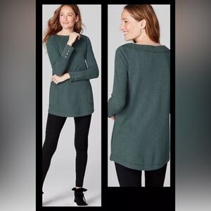 J. Jill Size Small Petite Green Waffle Knit Button Cuff Long Sleeve Tunic